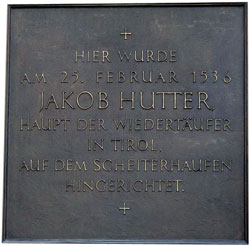 Jakob Hutter memorial plaque